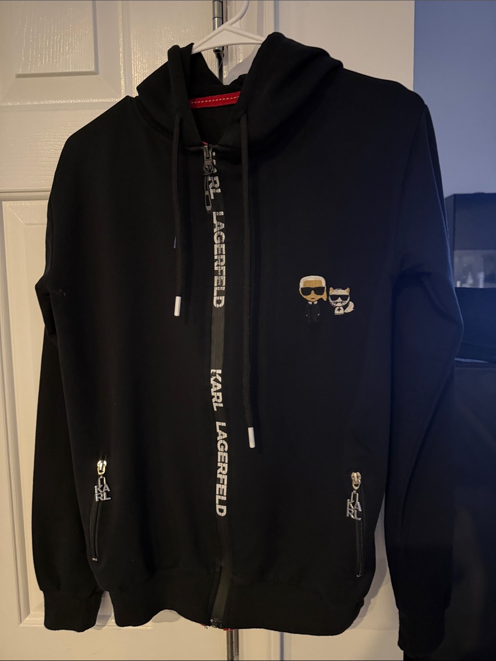 Karl Lagerfeld Black Hoodie Jacket with Embroidered Icons